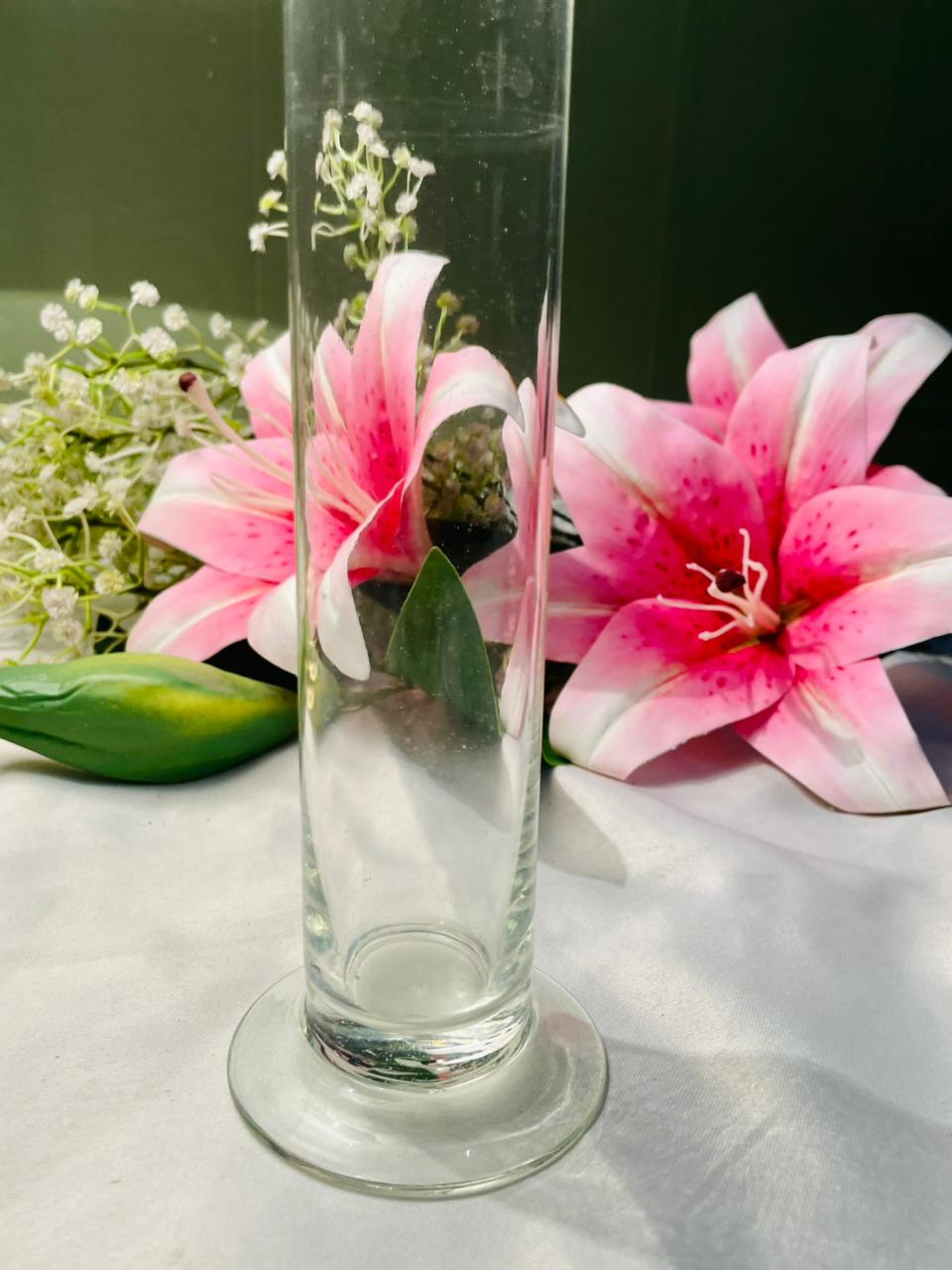 Vintage Clear Crystal Cylinder Bud Vase 10 in