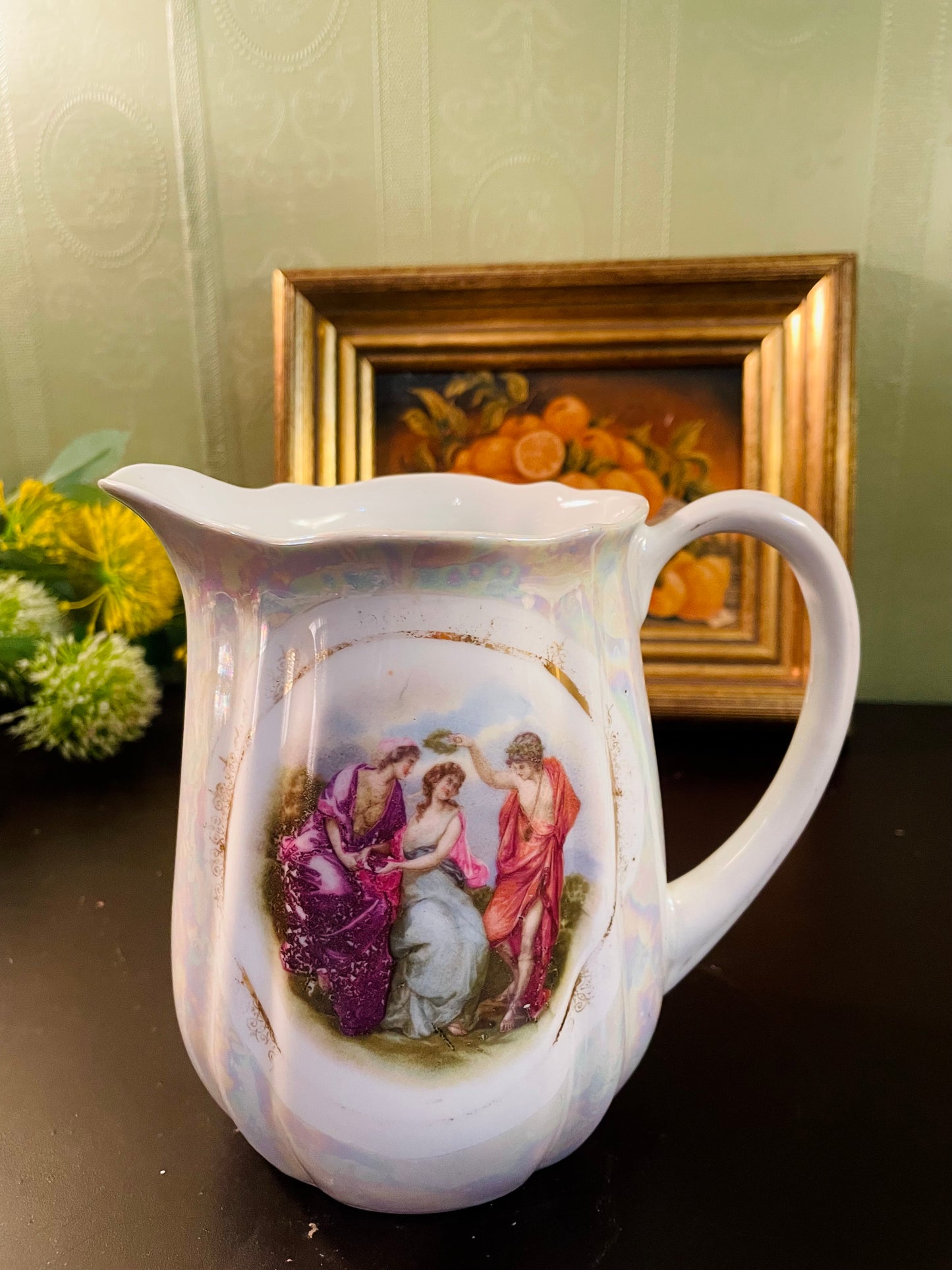 Vintage Porcelain Courting Scene Pitcher – 16 cm