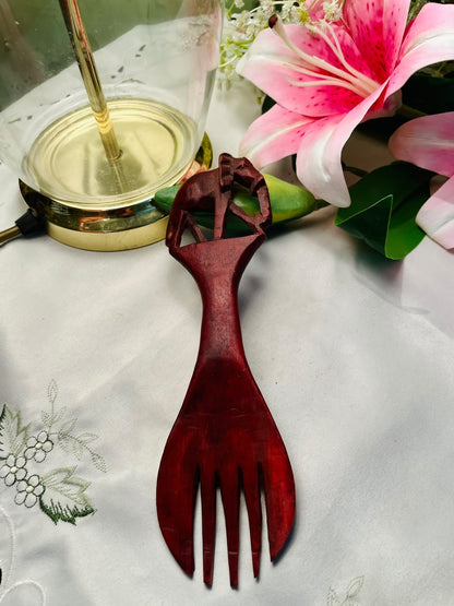 Vintage Carved Wooden Serving Fork, Approx. 22 cm
