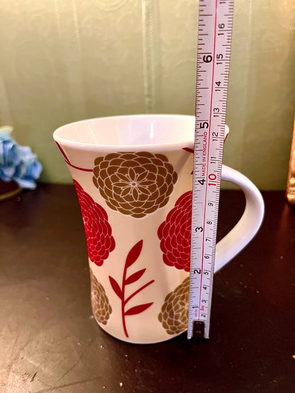 Red & Gold Floral Ceramic Mug – Tall Coffee Cup