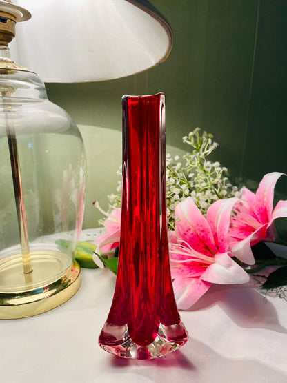 Vintage Ruby Red Crystal Bud Vase 23 cm