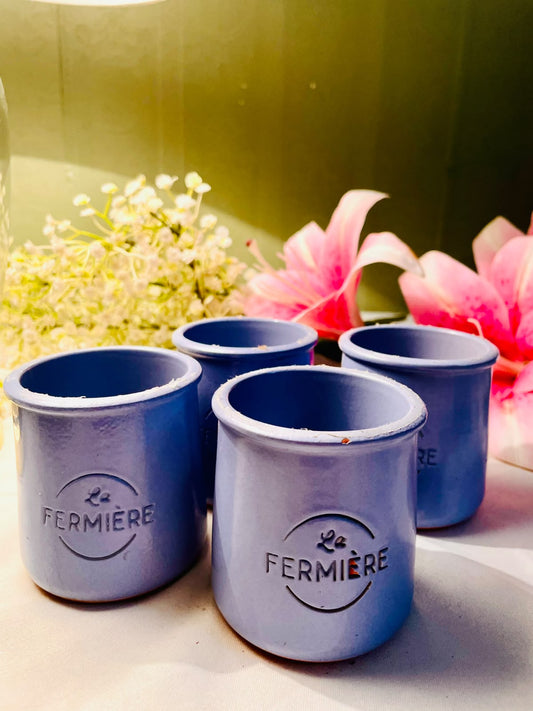 La Fermière Blue Ceramic Dessert Pots – Set of 4, 3 Inch