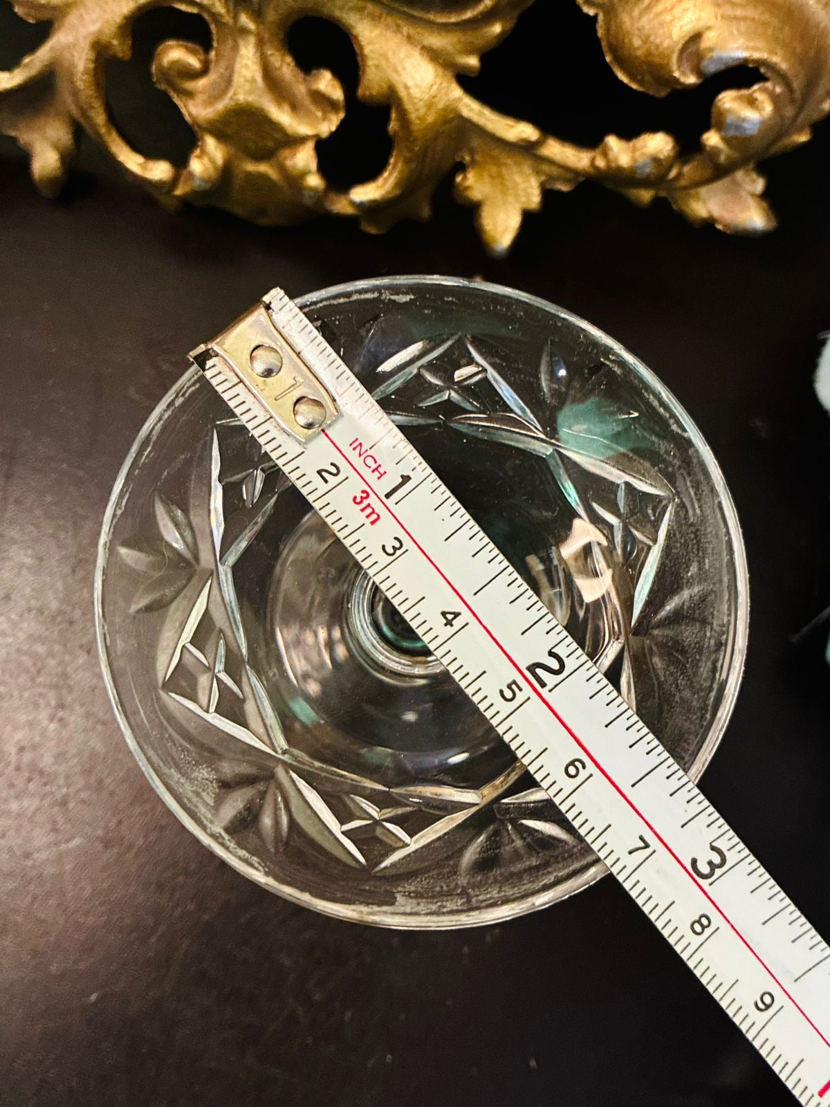 Vintage Clear Etched Crystal Coupe Dessert Bowl