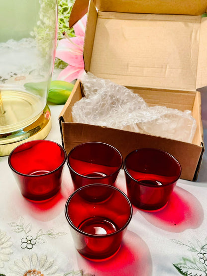 Set of 4 Ruby Red Crystal Tealight Candle Holders