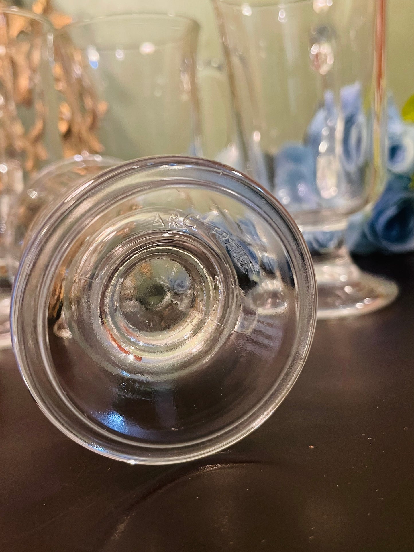 Vintage Glass Footed Drinking Glasses Set of 6