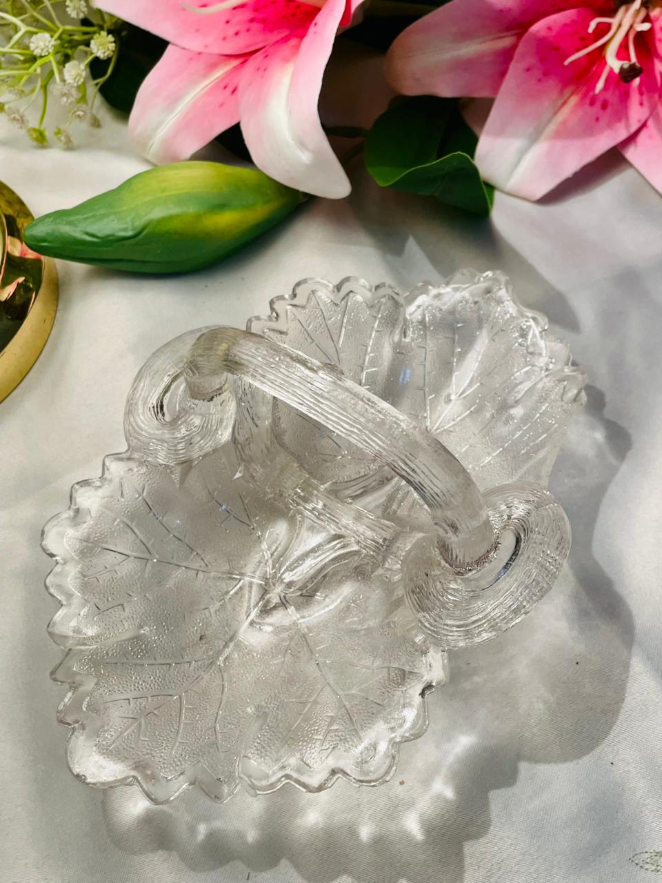 Crystal Leaf Basket Serving Dish 8 in