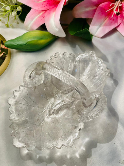 Crystal Leaf Basket Serving Dish 8 in