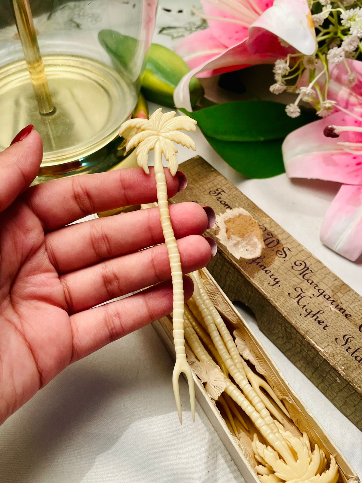 Vintage Palm Tree Cocktail Fork Set with Presentation Box