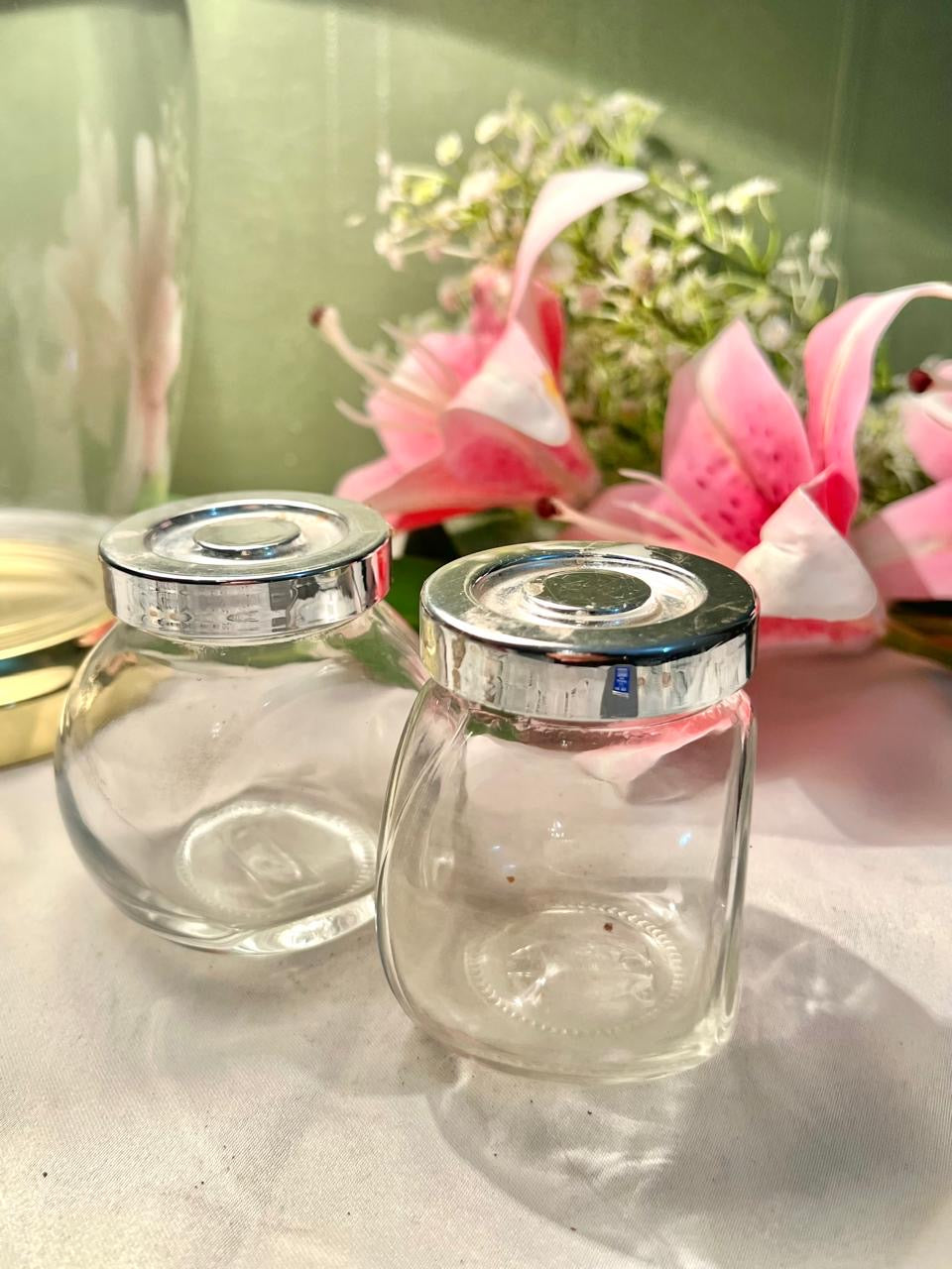 Set of 2 Vintage IKEA Clear Crystal Jars with Silver-Tone Lids