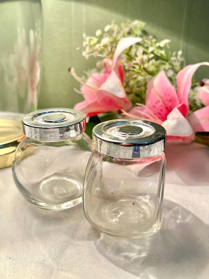 Set of 2 Vintage IKEA Clear Crystal Jars with Silver-Tone Lids