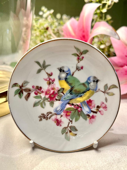 Vintage Bird & Blossom Decorative Plate 3.75 in