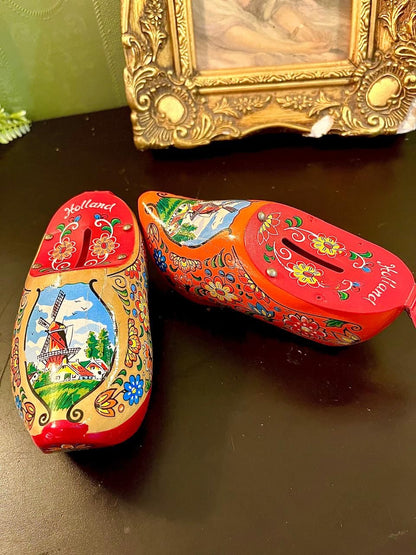 Holland Wooden Clog Money Boxes 4 Inch Dutch Decor