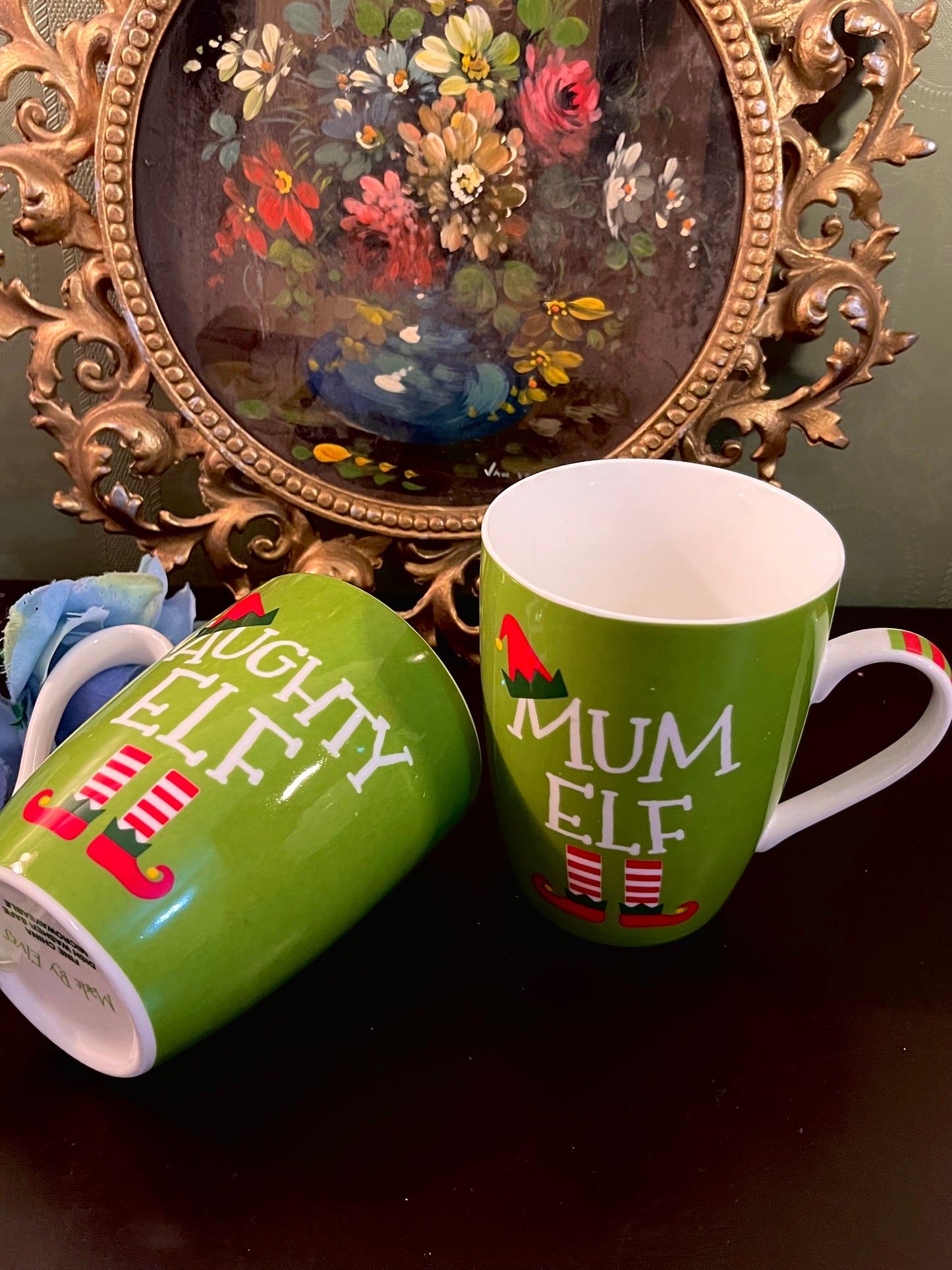 Christmas Elf Ceramic Mug Set – Naughty Elf & Mum Elf Green Mugs