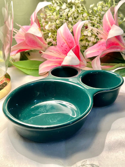 Vintage Hand Painted Green 3-Section Serving Dish Approx. 20 cm