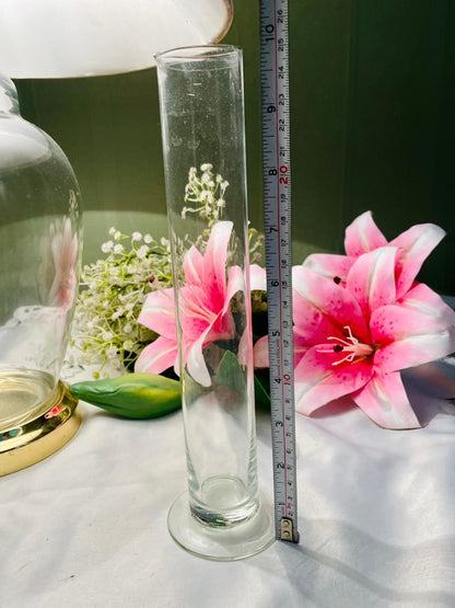 Vintage Clear Crystal Cylinder Bud Vase 10 in