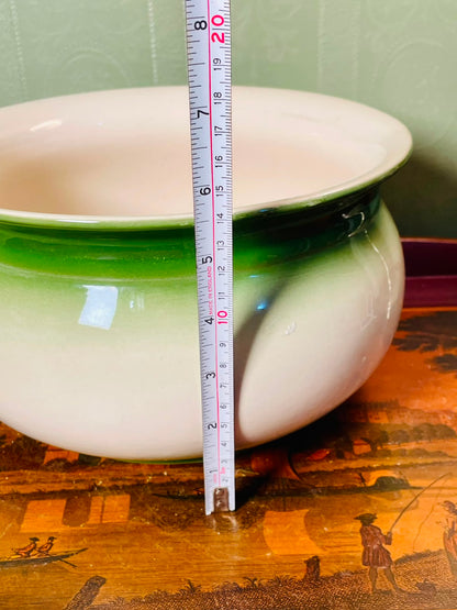 Green & Cream Handled decorative planter 11" Large