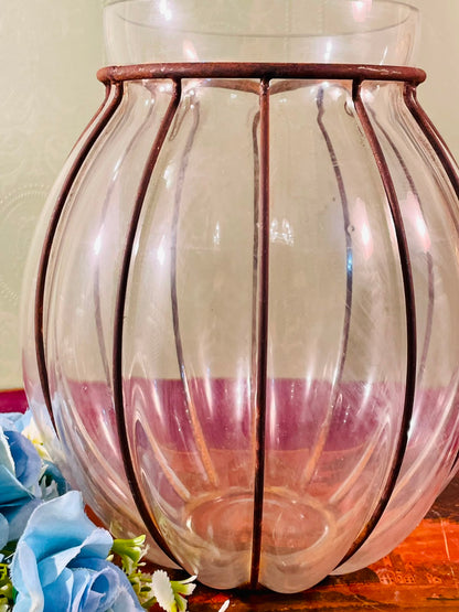 Clear Crystal Vase with Metal Cage – 9 Inch