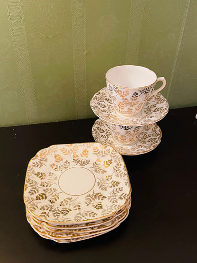Royal Doulton Gold Floral Tea Set – Cups, Saucers & Plates