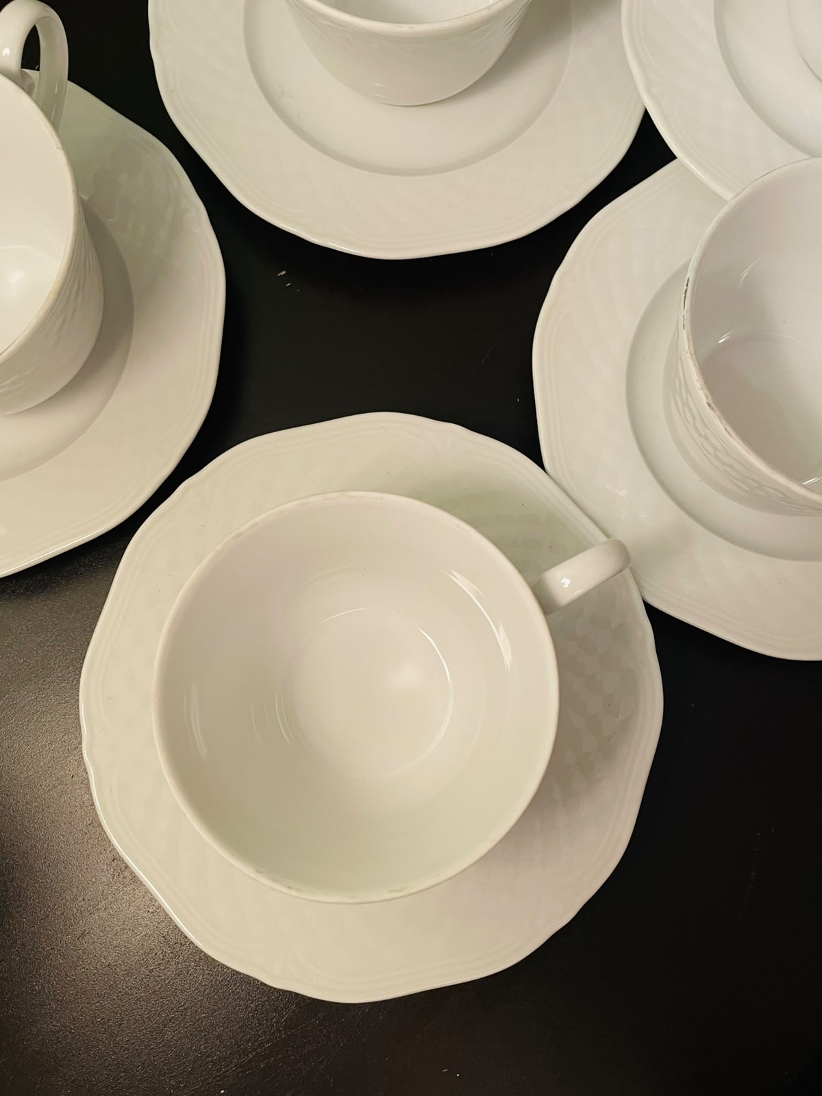 CreaTable White Porcelain Tea Cups and Saucers Set of 6