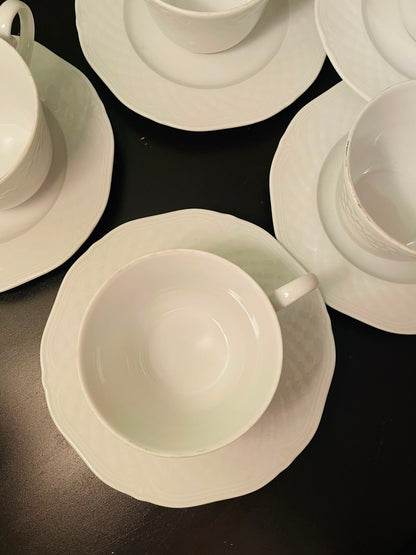 CreaTable White Porcelain Tea Cups and Saucers Set of 6