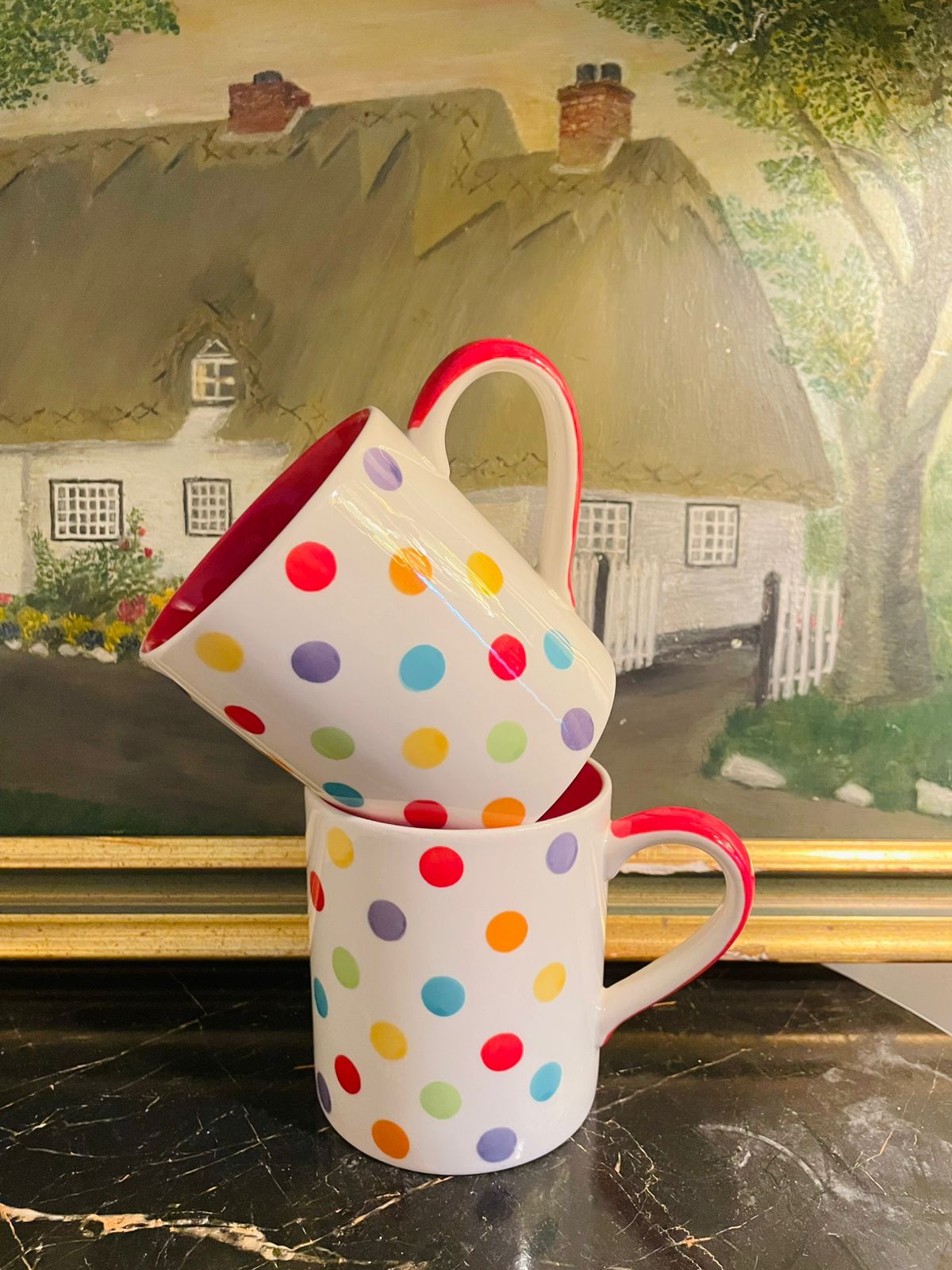 Set of 2 Polka Dot Mug, Tea mug, Coffee mug ,Oven Safe, Ceramic , England