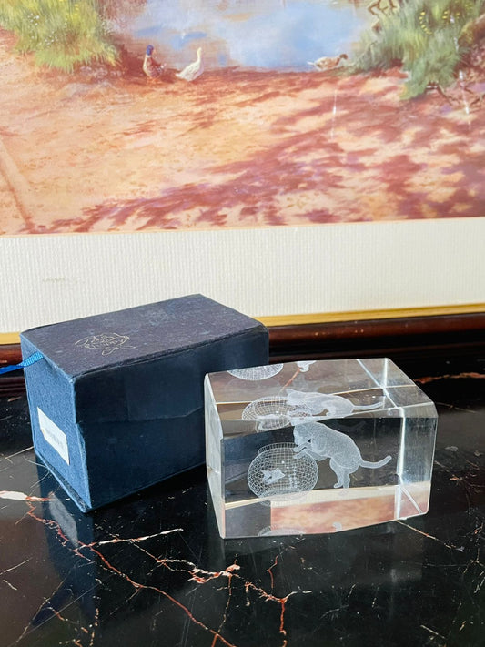 3D Crystal Glass – Cat & Fishbowl Design (In Gift Box), paper weight