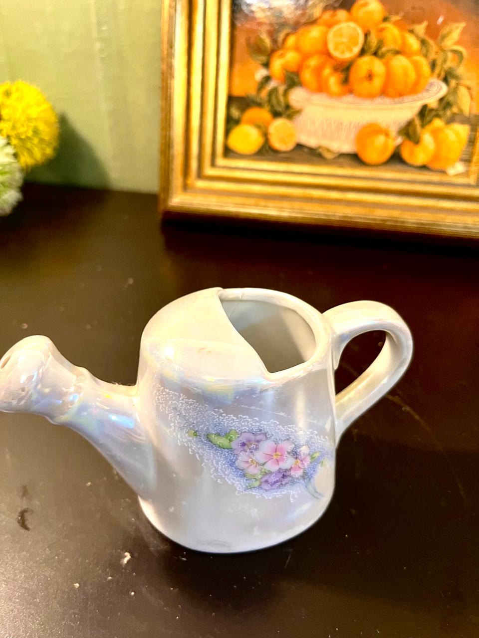Vintage Floral Lustre Ceramic Watering Can – 4 Inch