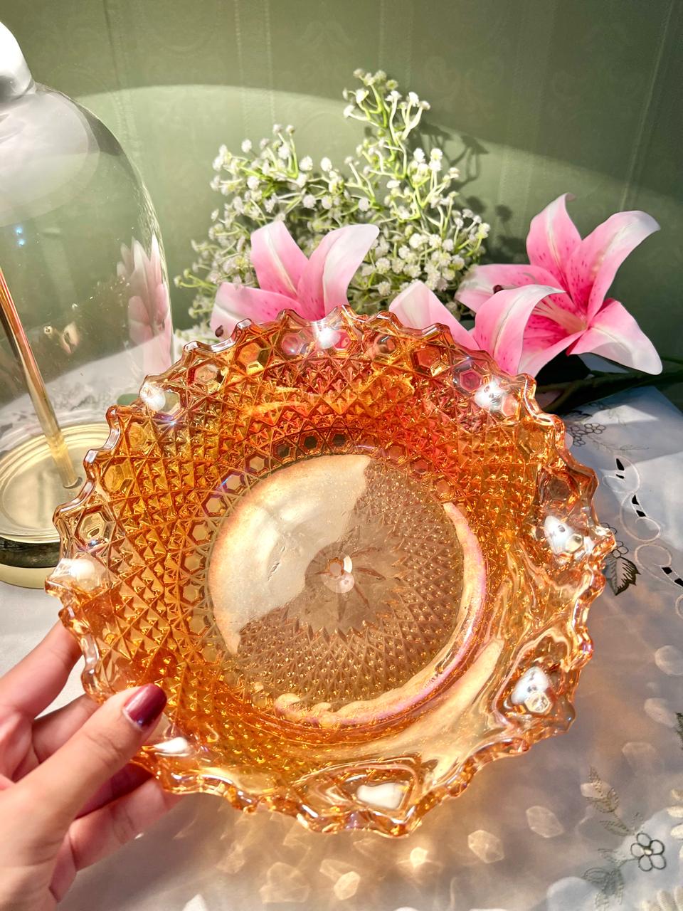 Amber Crystal Decorative Serving Bowl – 9 Inch
