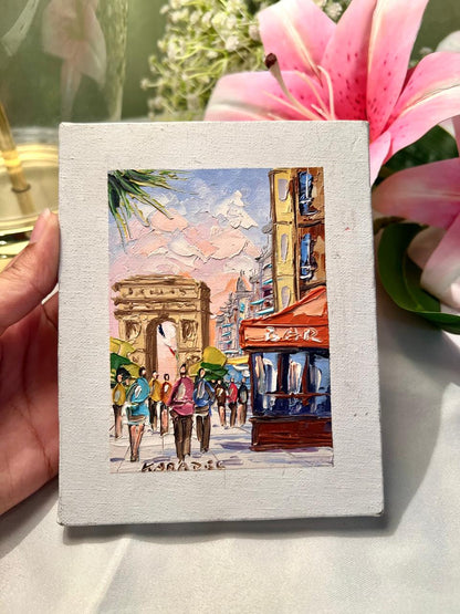 Colourful Street Scene Painting Approx. 15 cm