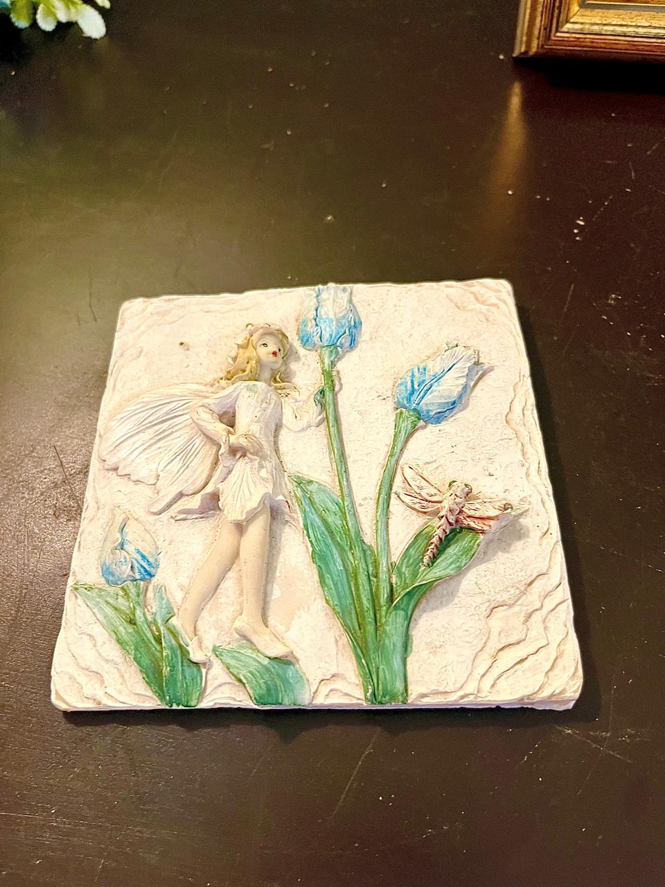Fairy & Blue Flower Wall Plaque – Decorative Relief Tile