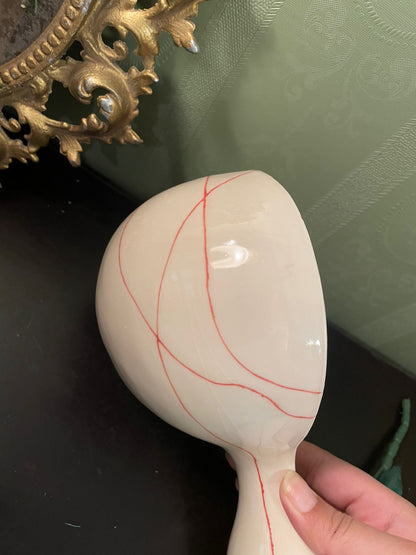 Vintage Ceramic Double Serving Dish 9 Inch Cream Red Line