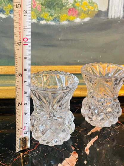 Set of 2 – Mini Crystal Vases | Vintage Pressed & Moulded Crystal Bud Vases