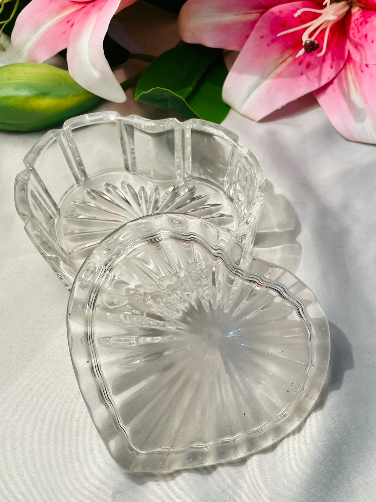 Clear Crystal Heart-Shaped Lidded Trinket Dish 4 in
