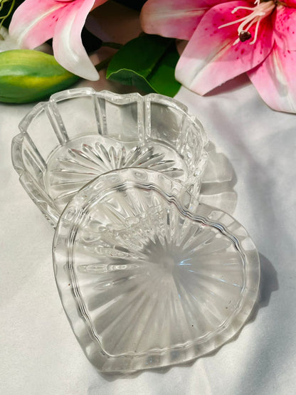 Clear Crystal Heart-Shaped Lidded Trinket Dish 4 in