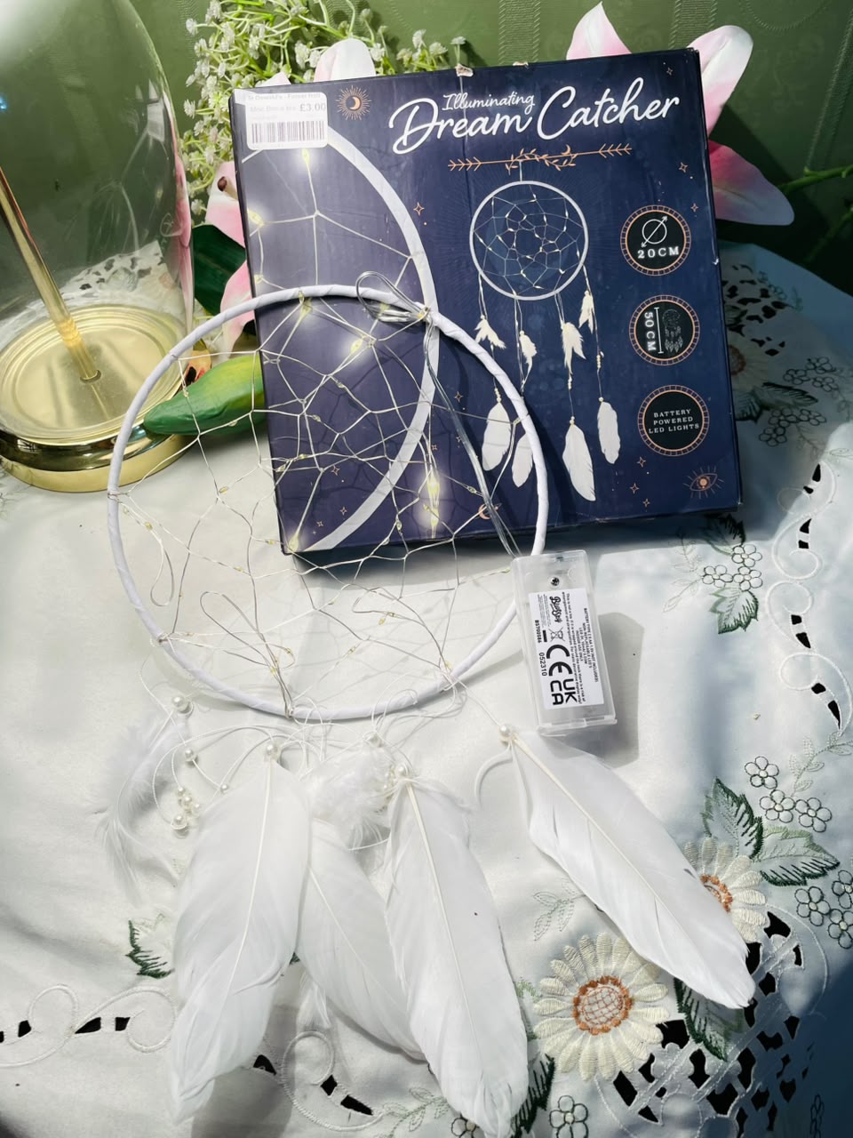 White Light-Up Dreamcatcher Wall Hanging Approx. 20 cm
