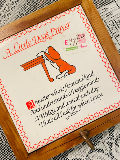 Vintage Little Dog’s Prayer Tile Plaque with Wooden Frame 5.5 inch