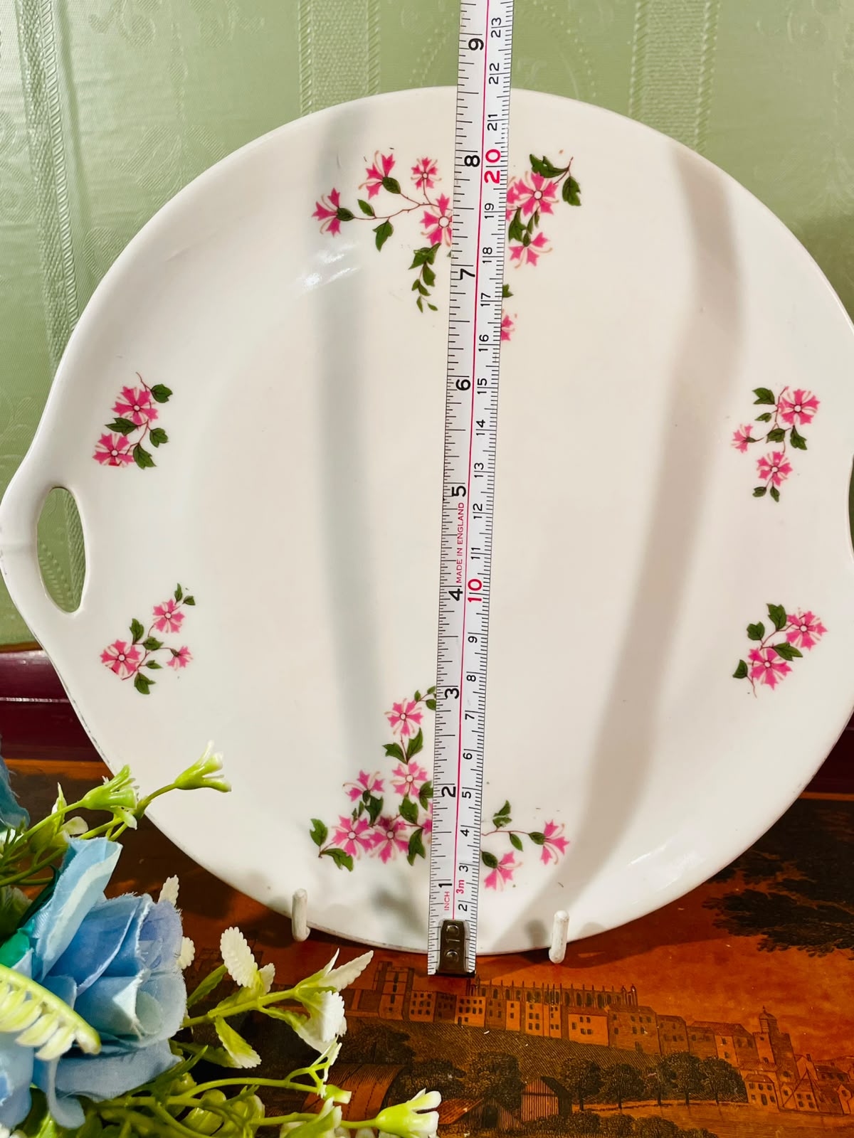 Pink Floral Handled Fine Bone China Serving Platter – 9 Inch
