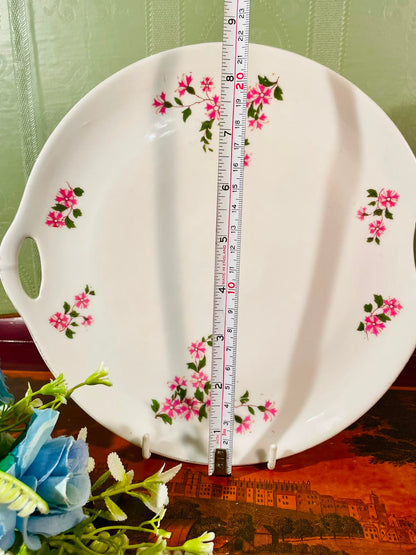 Pink Floral Handled Fine Bone China Serving Platter – 9 Inch