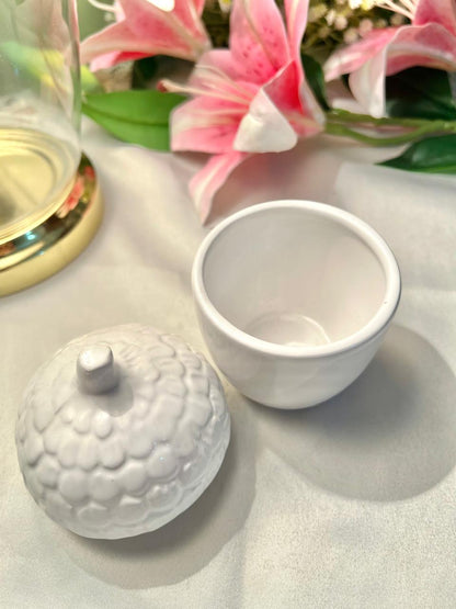 White Ceramic Acorn Lidded Jar 11cm