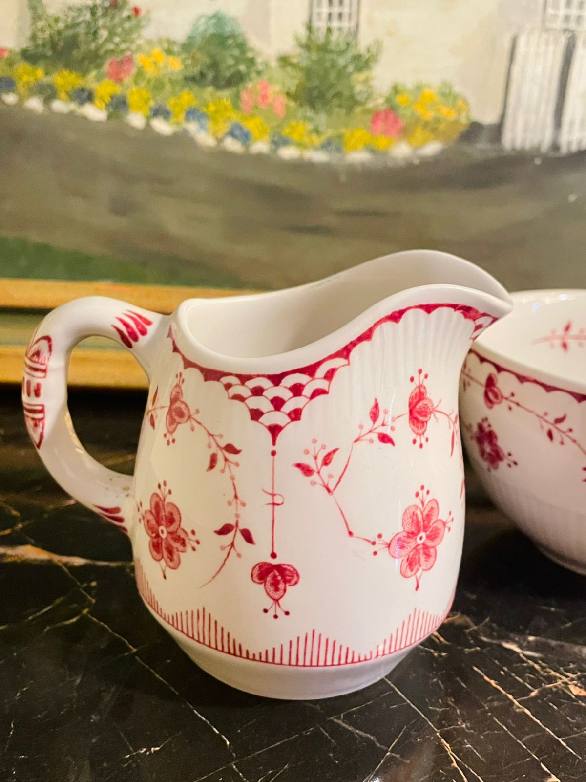 Franciscan Erica Creamer and Sugar Bowl – Small Pitcher Pink & White Ceramic