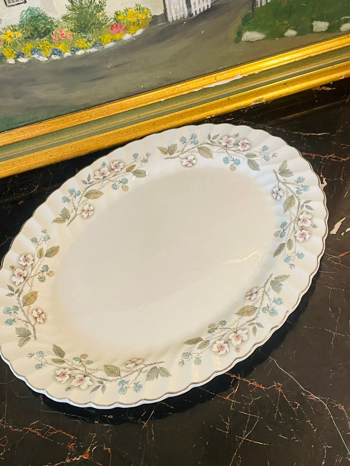 Vintage Johnson Bros “Snowhite Regency” Floral Oval Serving Platter – England