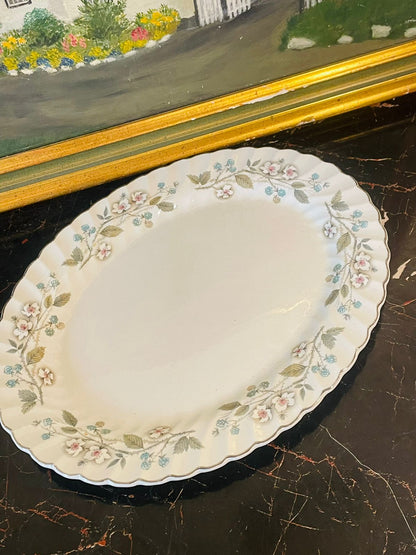 Vintage Johnson Bros “Snowhite Regency” Floral Oval Serving Platter – England