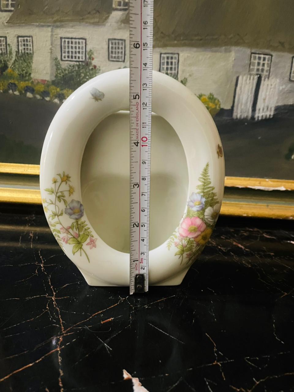 Oval Porcelain Bud Vase with Wildflower Design – 5.5” Vintage English Ceramic