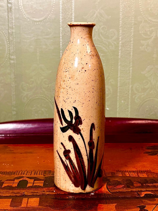 Vintage Hand-Painted Ceramic Bottle Vase 7 Inch | Floral Decorative Vase