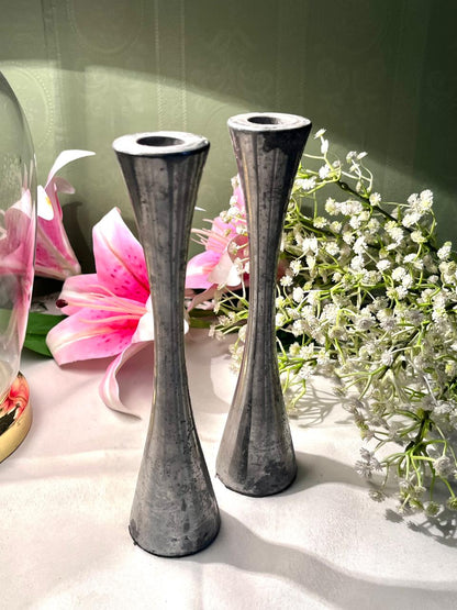 Pair of Silver-Tone Taper Candle Holders 8 Inch