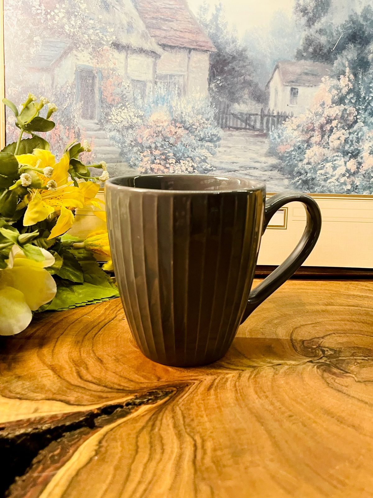 Ribbed Ceramic Coffee Mug Assorted Colors Modern Tea Cup