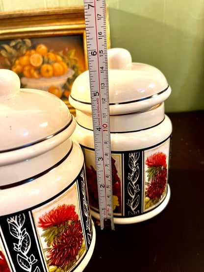 Vintage Floral Enamel Kitchen Jars Set of 2 with Lids - Air Tight