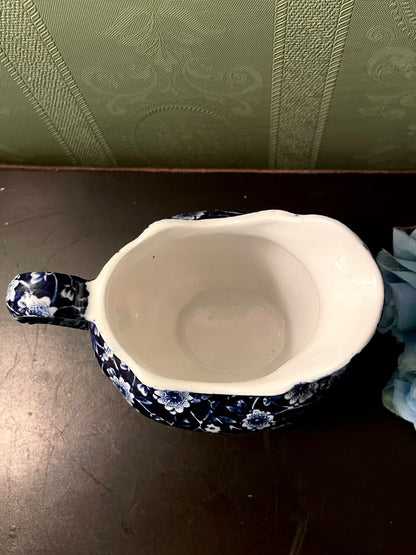 Burleigh Ironstone Blue Floral Creamer Jug 4 Inch