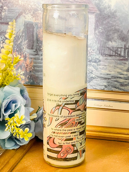 Tall White Candle jar with Artistic Label Home Decor