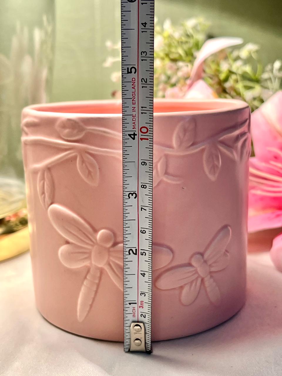 Pink Dragonfly Embossed Planter Pot – Approx. 4 Inch